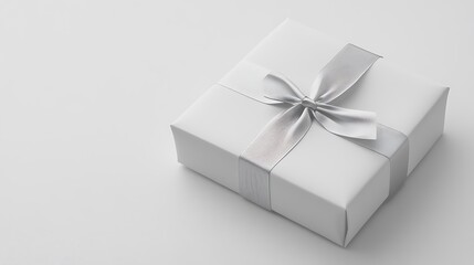 Minimalist gift box with a simple bow placed on a clean white surface