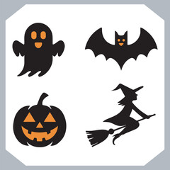 Set of logotype different type of black simple Halloween vector illustration silhouettes in white background, collection of Halloween silhouettes