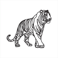 single one line Tiger silhouette on white background
