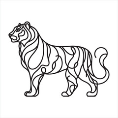 single one line Tiger silhouette on white background
