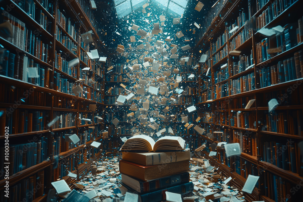 Poster a whimsical library where books float mid-air and pages turn by themselves, representing the magic o