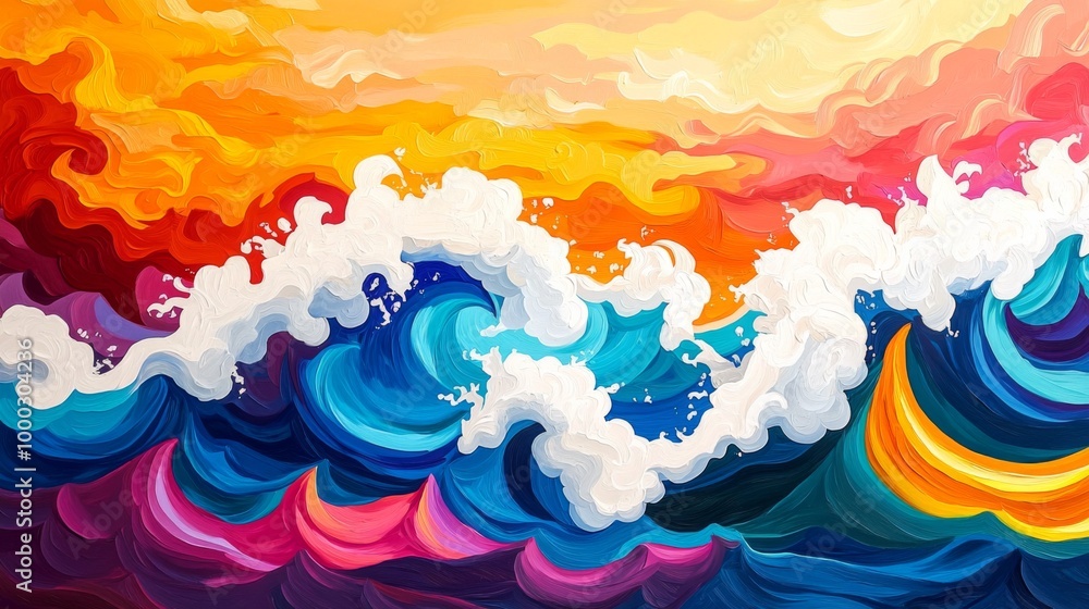 Sticker Colorful Abstract Waves Painting