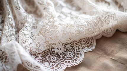 Obraz premium Delicate White Lace Fabric Texture - Close Up