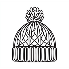 single one line Winter knit hat silhouette on white background
