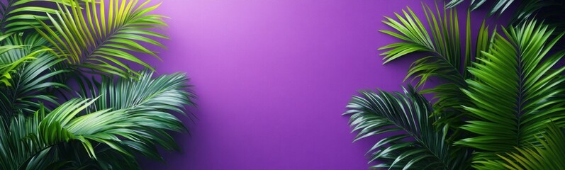 Purple wall with green palm leaves and a purple wall