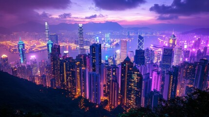 Obraz premium Hong Kong Night Skyline