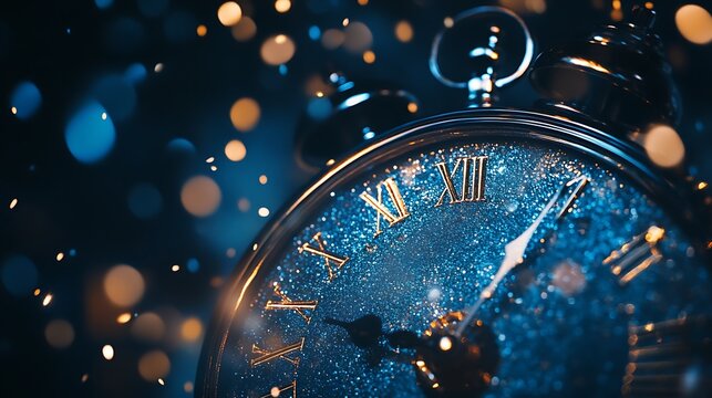 Close-up of a clock striking midnight with the words Happy New Year 2025 overlayed