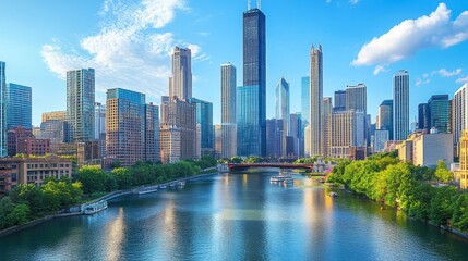 Fototapeta premium Chicago Skyline and River
