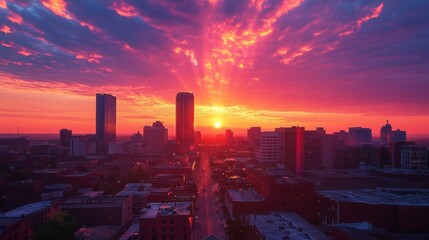 Fototapeta premium Spectacular Urban Sunset Over Cityscape