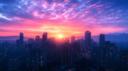 Cityscape Sunset Over Skyscrapers