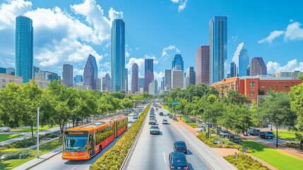 Fototapeta premium Houston Skyline with Urban Transit