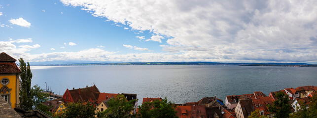 View from the park of the new castle in Meersburg on Lake Constance to the Swiss shore