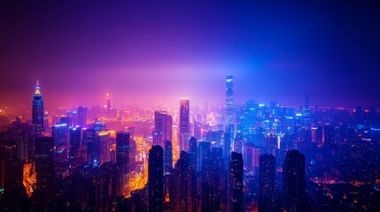 Obraz premium Futuristic Cityscape with Neon Lights