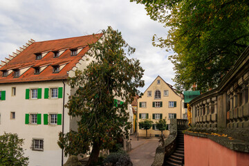 Historic houses in the old town center of Meersburg on Lake Constance in Germany, Meersburg, 27.9.2024