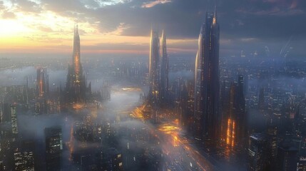 Futuristic Cityscape at Sunset