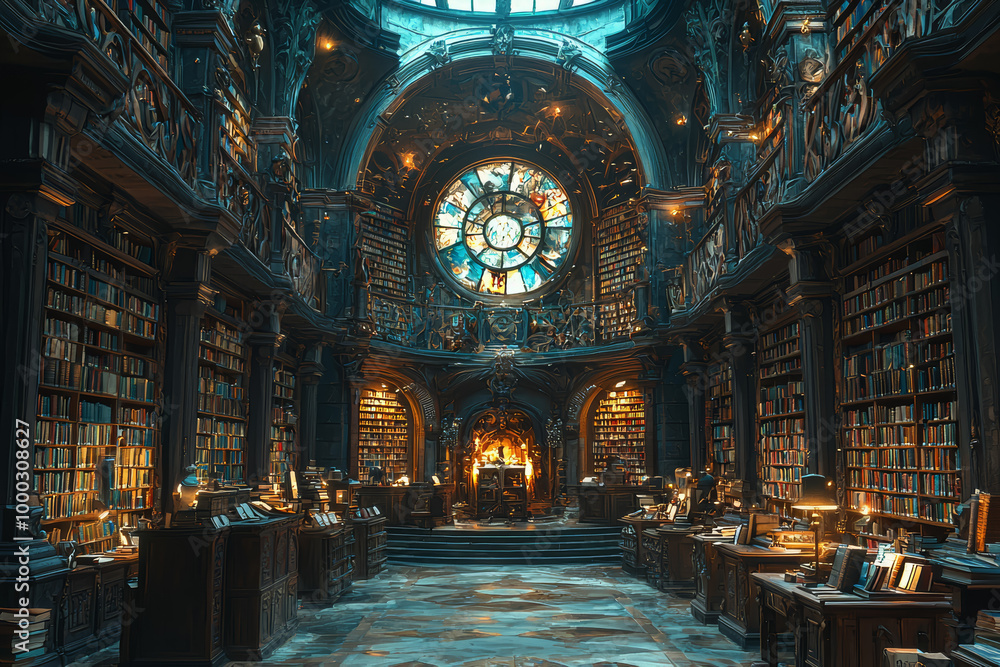 Poster a magical library where characters from the books are coming to life and interacting with readers, r