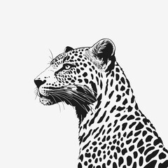 Minimalist Leopard Head in Black on a Grey Background