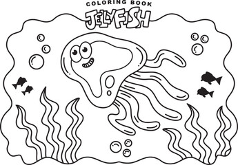 Adorable Cartoon Jellyfish Illustration for Kids Coloring Book Fun Underwater Creature Drawing Simple and Cute Ocean Animal for Children’s Coloring Pages
