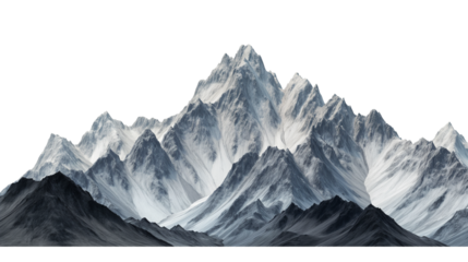 Picturesque landscape with majestic mountain peaks isolated on transparent background, cut out png