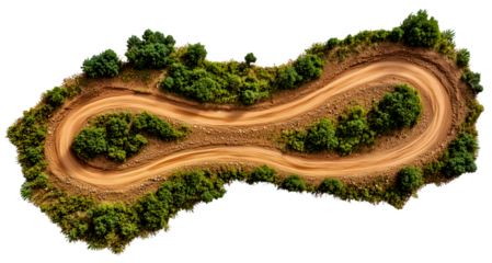 Dirt road path with transparent background cut out design element, top view