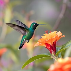 Fototapeta premium Hummingbird flying in front of a flower