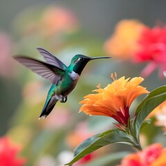 Fototapeta premium Hummingbird flying in front of a flower