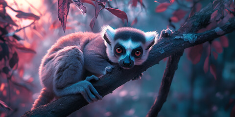 Lemur on Tree Branch in Enchanted Forest

