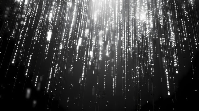 Binary code background grayscale digital rain effect. Digital Rain. Illustration