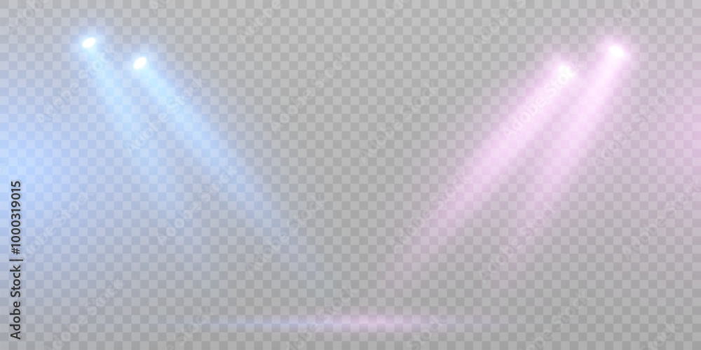 Poster stage lighting with purple and blue led strobe lights. laser light show. empty stage before the perf