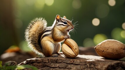 Obraz premium Cute rodent nibbling on a peanut in nature