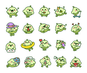 Obraz premium Funny patisson character. Cartoon vegetable product. Hand drawn style. Vector drawing. Collection of design elements.