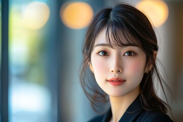 Fototapeta premium Portrait of a beautiful Japanese woman in office attire, a professional photo...