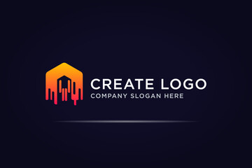 abstract digital arrow house logo