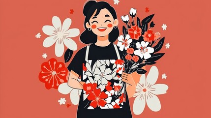 Abstract Red and Black Cityscape with Geometric Shapes