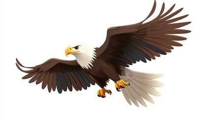 Obraz premium Soaring Through the Skies: A Vibrant Cartoon Representation of a Bald Eagle as a Fierce and Playful Predator, Embodying Strength and Freedom in a Dynamic 3D Vector Illustration