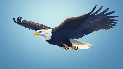 Naklejka premium Soaring Through the Skies: A Vibrant Cartoon Representation of a Bald Eagle as a Fierce and Playful Predator, Embodying Strength and Freedom in a Dynamic 3D Vector Illustration