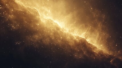 Fototapeta premium Golden Nebula with Scattered Stars in Dark Space