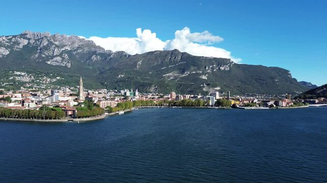 Landscape of Lecco Town by a drone