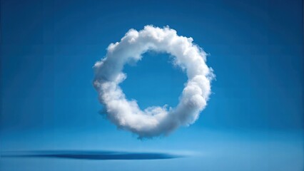 Naklejka premium Fluffy Round Doughnut Frame Clouds in the Skyline: Majestic Cloud Formations and Scenic Sky Views for Atmospheric Visuals for Poster and Digital Design Projects