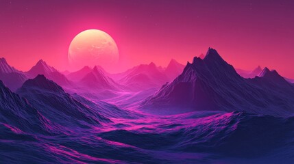 Surreal Pink Alien Landscape at Sunset