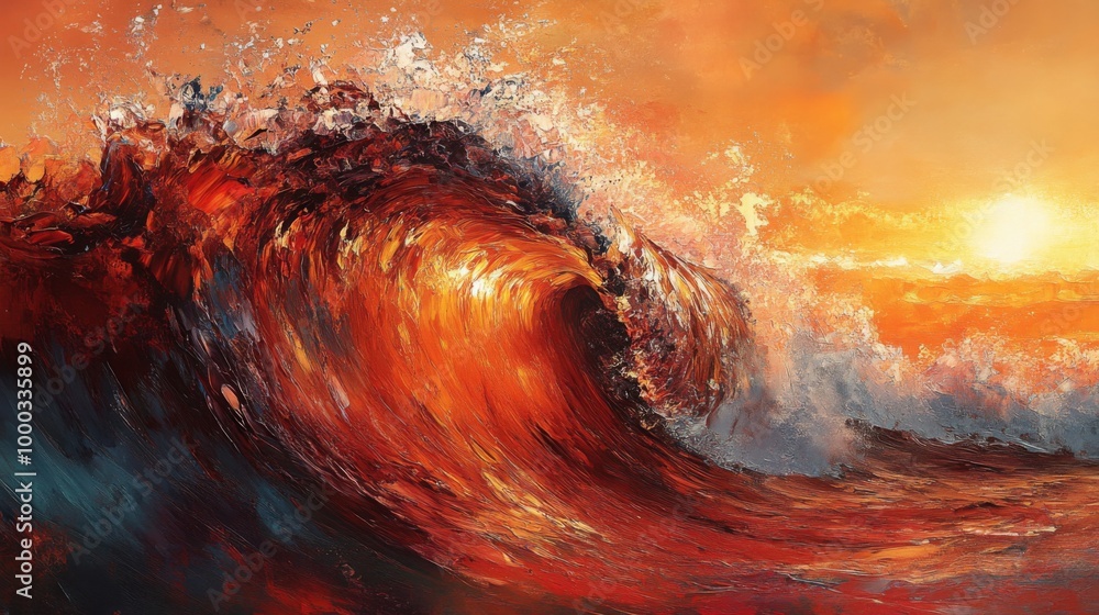 Canvas Prints Fiery Ocean Wave at Sunset