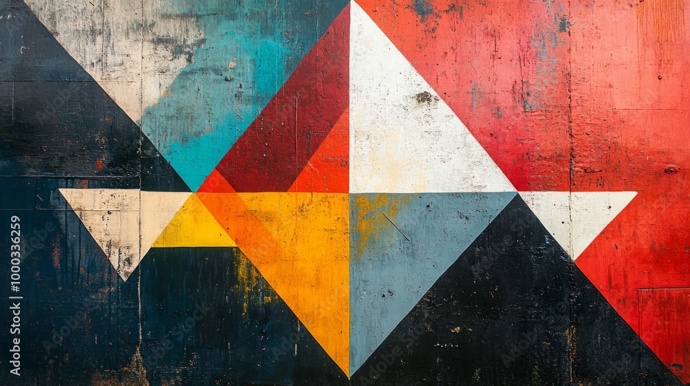 Poster Abstract Geometric Art on Weathered Wall