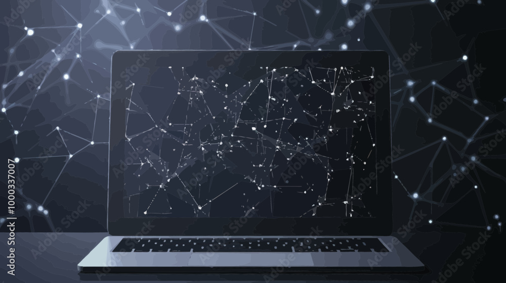 Poster grey laptop with polygonal line. abstract low poly background with connecting dots and lines. vector