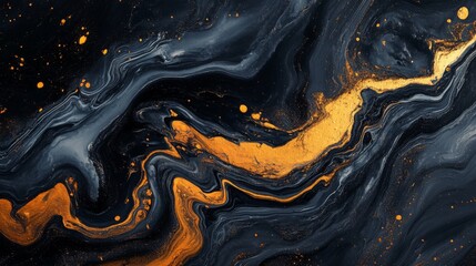 Abstract Gold and Black Fluid Art