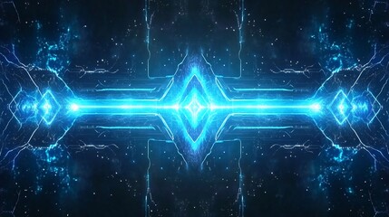 Abstract blue glowing lines and shapes with a geometric pattern in the center. Generative Ai