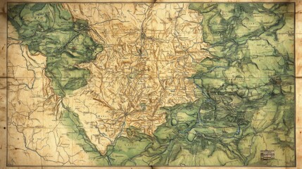 Fototapeta premium Antique Topographical Map of Central Region