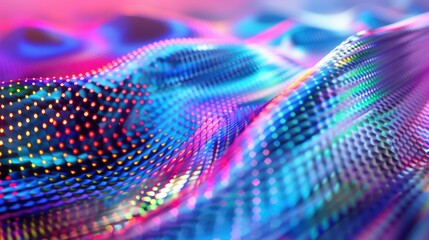 Neon colored metallic fabric background with futuristic theme for fashion and technology design.