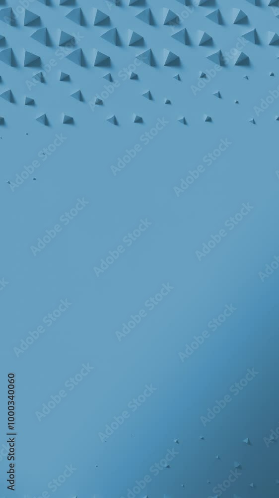 Poster blue surface with wave of scaling pyramids with shadows. extruding shapes animation loop. clean brig