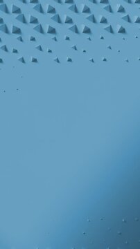 Blue surface with wave of scaling pyramids with shadows. Extruding shapes animation loop. Clean bright triangle motion. Vertical video