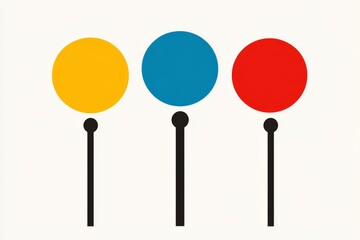 Minimalist illustration of three balloons in primary colors symbolizing simplicity joy and balance through abstract shapes and clean lines in a modern graphic composition